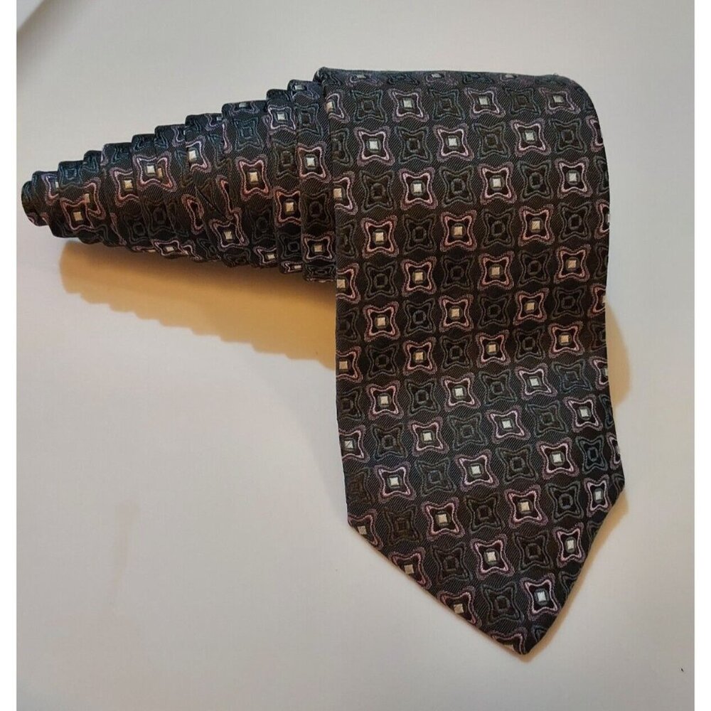 Hugo Boss Tie Mens 58x3.25 100% Silk Geometric Foulard Gray Purple Made Italy